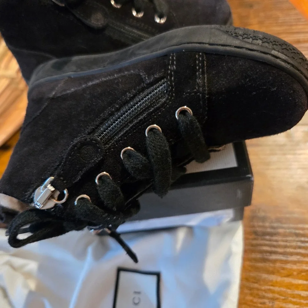 Gucci Kids Black Suede Shearling High‎ Top Sneakers Boots 433150 Size 22